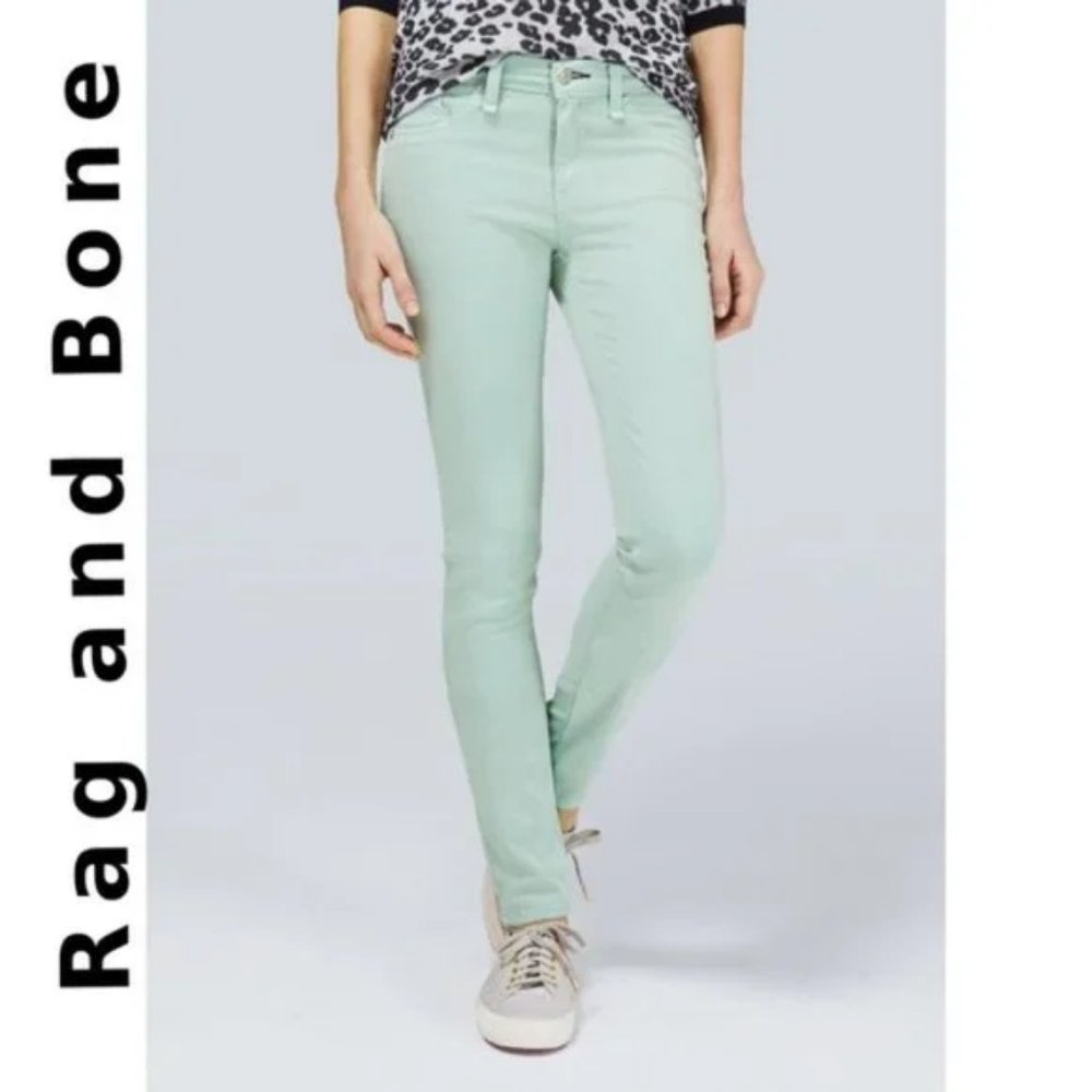 RAG AND BONE NWT WOMENS INTERMIX ICE MINT GREEN MID RISE DENIM LEGGING JEANS